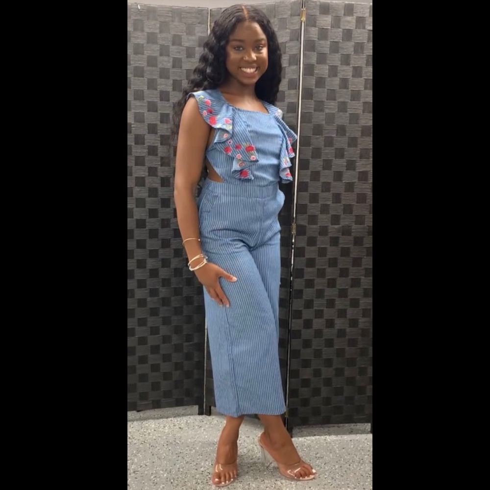 New Without Tags - Wide Leg, Pin Striped Jumpsuit - Picture 3 of 6